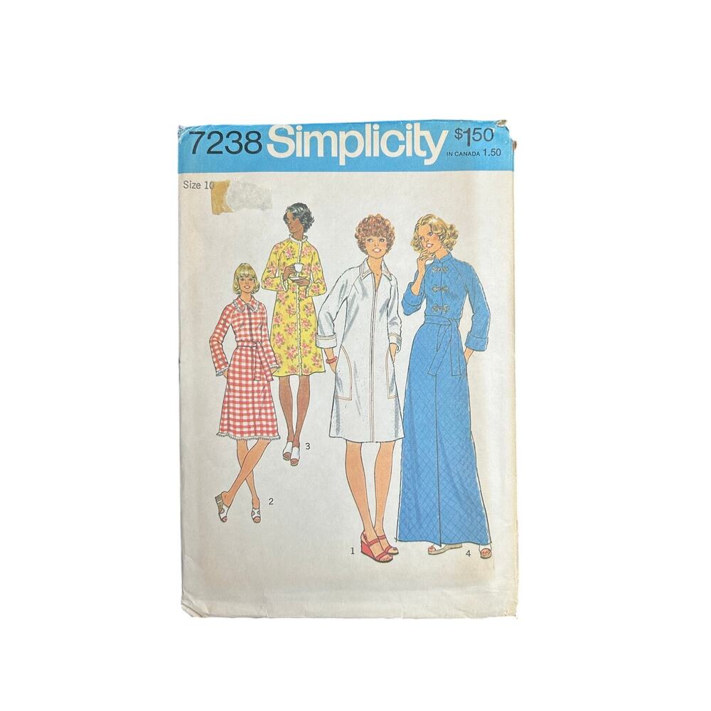 VTG Sewing Pattern- 1975- Simplicity- Robe Long Short Misses Size 10- uncut 7238
